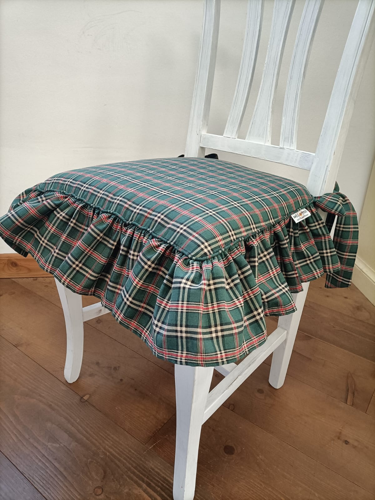 Cuscino per sedia sagomato - Green check con una balza